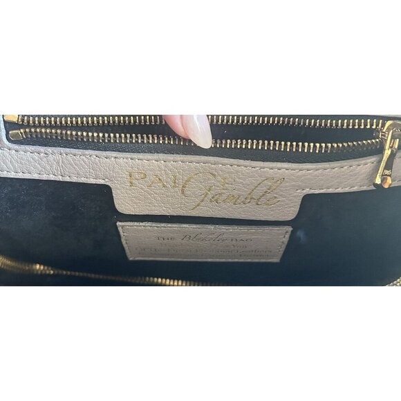 Paige Gamble Taupe Pebbled Leather Blakeley Bag With 2 Snakeskin Gussets - Picture 2 of 10